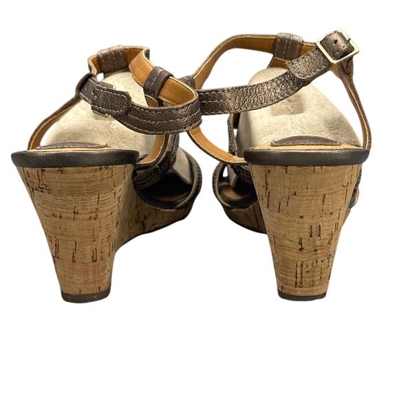 Clarks Bendables Bronze Beaded Slingback Cork Wedge Comfort Sandal Women 9 W - Picture 4 of 9